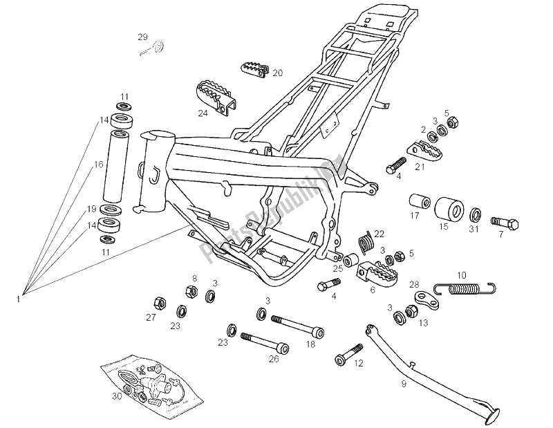 All parts for the Central Stand of the Derbi Senda 50 R DRD Racing LTD Edition E2 2 Edicion 2005