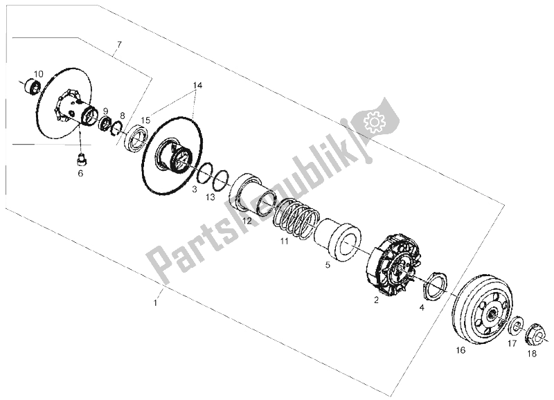 All parts for the Primary Drive Pulley of the Derbi GP1 LOW Seat 250 CC E3 2 VER 2007