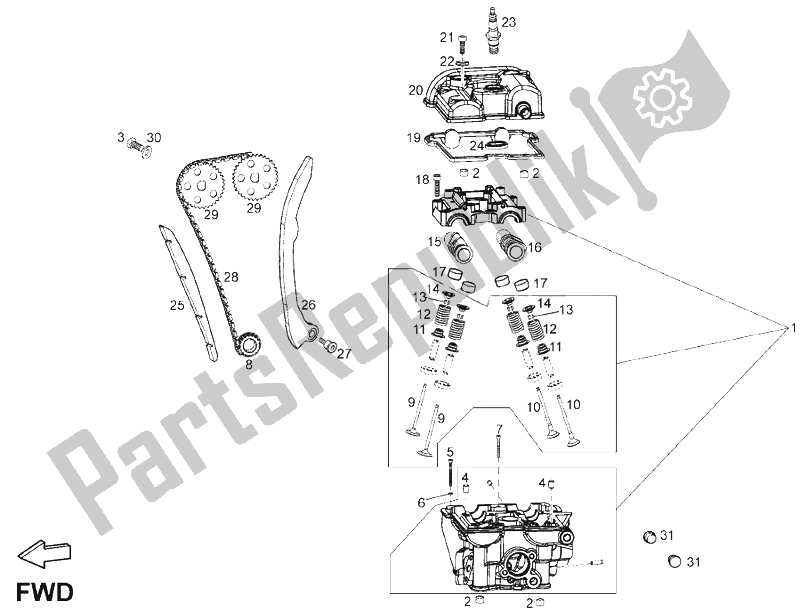 All parts for the Cylinder Head of the Derbi Senda 125 R SM DRD Racing 4T E3 2 VER 2009