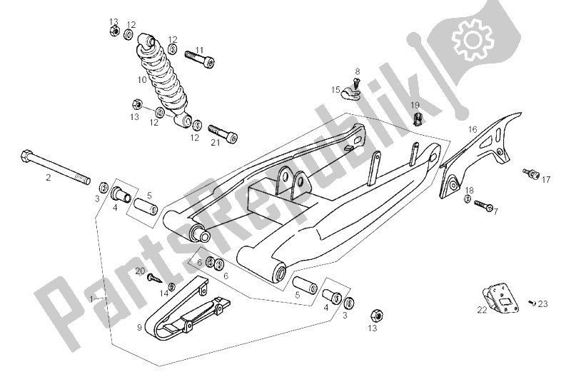 All parts for the Swing Arm - Shock Absorber of the Derbi Senda 50 SM X Race E2 3 Edicion 2007