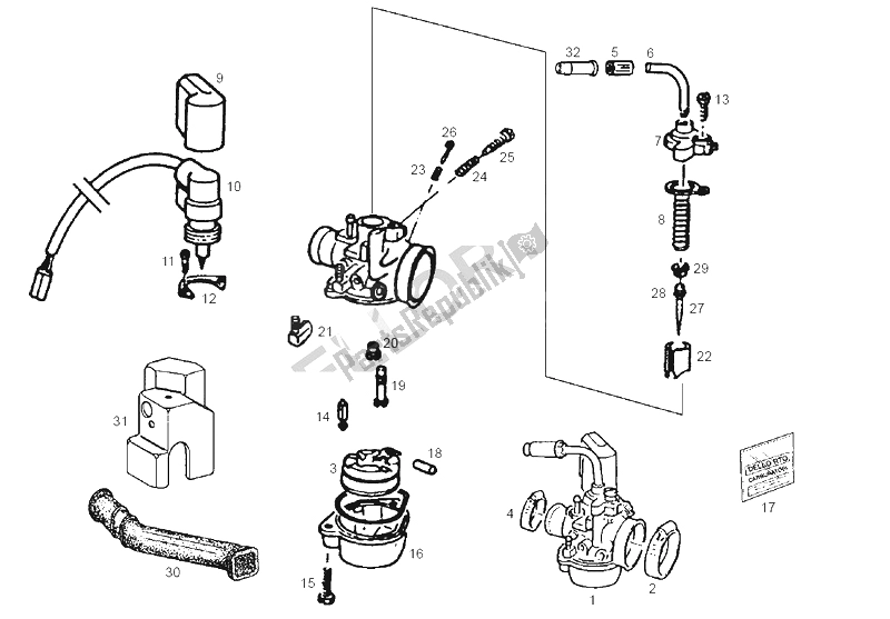 Todas las partes para Carburador de Derbi Atlantis O2 Bullet E2 2A ED 50 2003