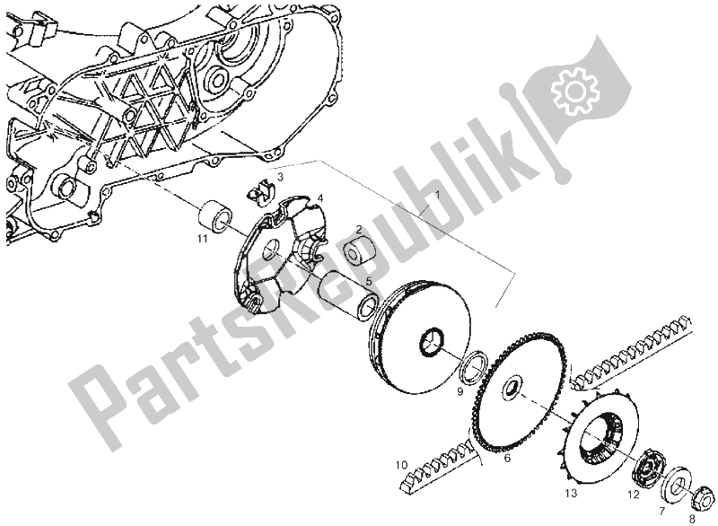 Alle onderdelen voor de Variator Montage van de Derbi GP1 50 CC Open E2 2 VER 2006