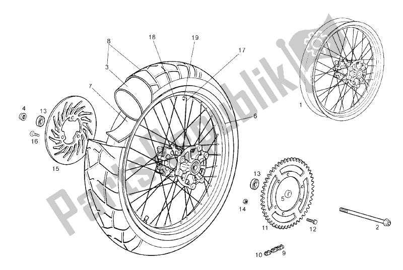 All parts for the Rear Wheel of the Derbi Mulhacen 125 4T E3 2007