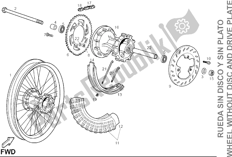 Toutes les pièces pour le Roue Arrière du Derbi Senda 125 R 4T E2 Baja 2006