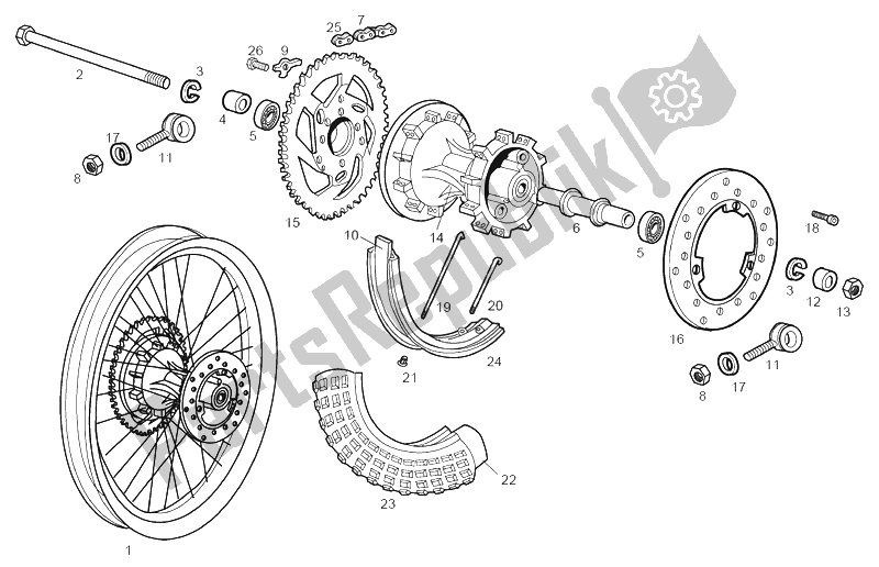 Toutes les pièces pour le Roue Arrière du Derbi Senda 50 R Racer 2002