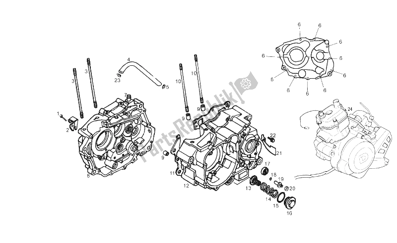 All parts for the Crank-case I of the Derbi Senda 125 R Baja 4T E3 2010