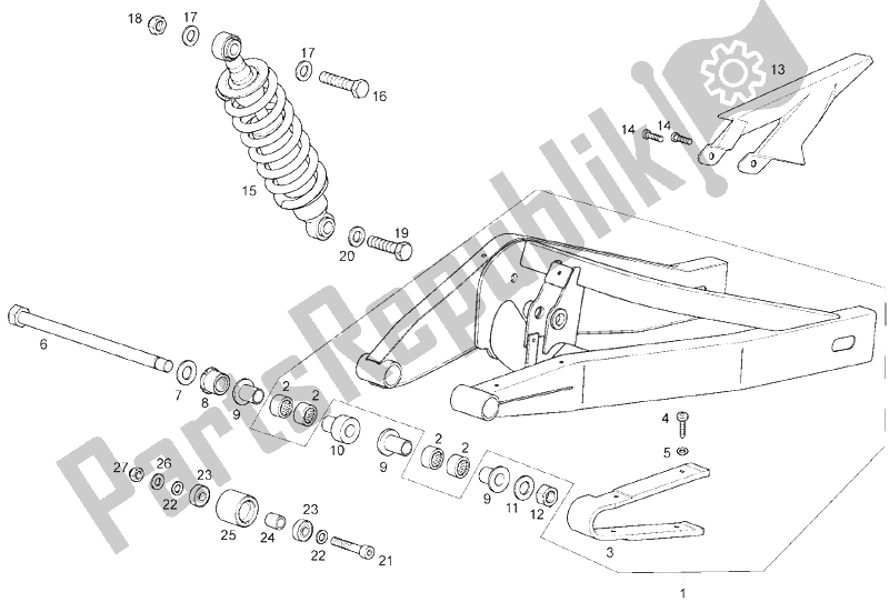 All parts for the Swing Arm - Shock Absorber of the Derbi GPR 50 2T E2 2009