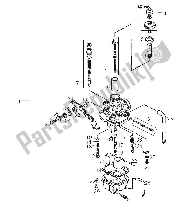 Tutte le parti per il Carburatore del Derbi Senda 125 SM 4T E2 Y 2004