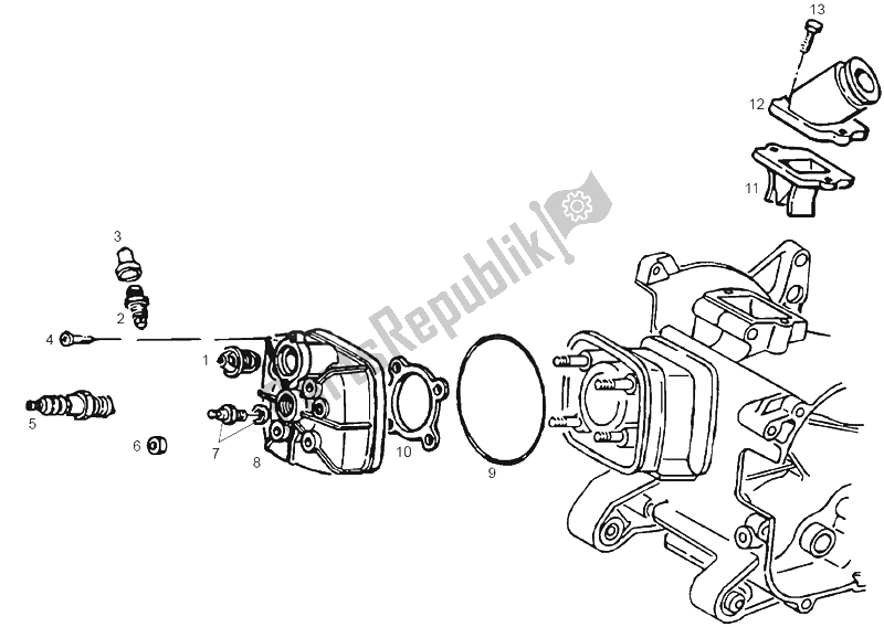 All parts for the Cylinder Head of the Derbi GP1 50 CC Race E2 2 VER 2005