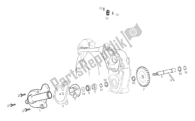Alle onderdelen voor de Waterpomp van de Derbi Senda 50 SM X Trem 2T E2 2010