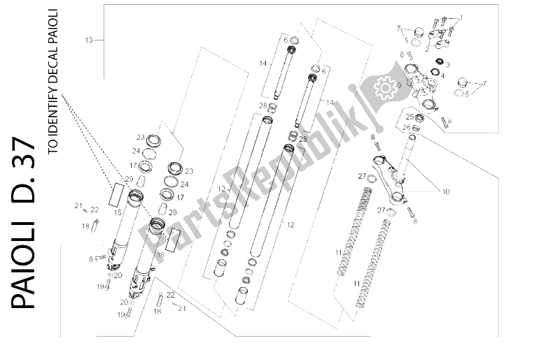All parts for the Front Fork Paioli of the Derbi Senda 50 SM X Race 2T E2 2010