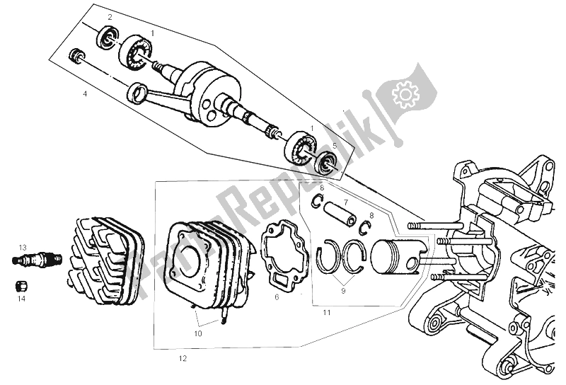 All parts for the Drive Shaft - Cylinder - Piston of the Derbi GP Series 02 Export 50 2001