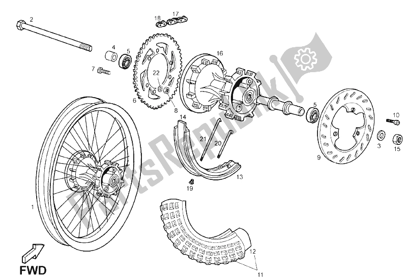 All parts for the Rear Wheel of the Derbi Senda 125 R 4T E2 Y 2004