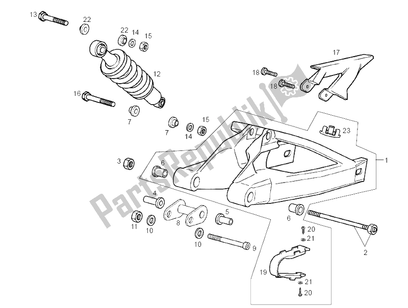 All parts for the Swing Arm - Shock Absorber of the Derbi GPR 50 Replica R E2 3 VER 2006