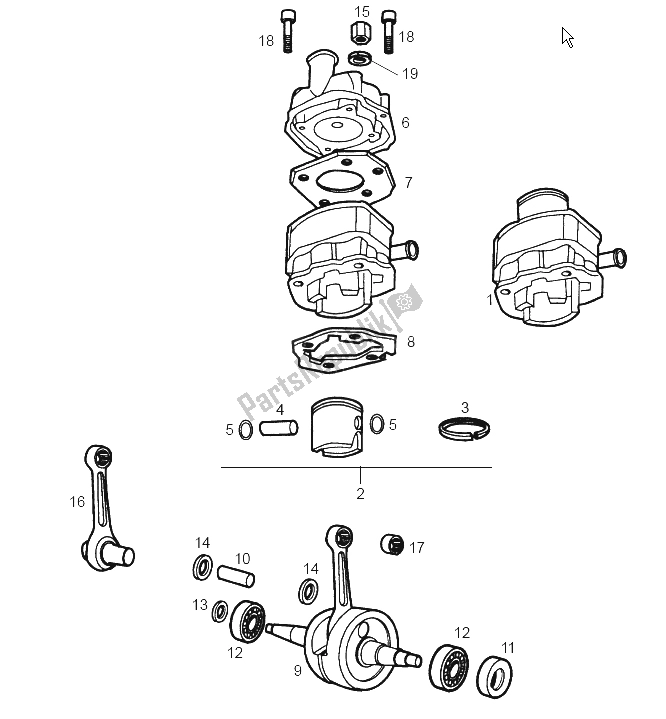 All parts for the Drive Shaft - Cylinder - Piston of the Derbi Senda 50 R Export Market 2000