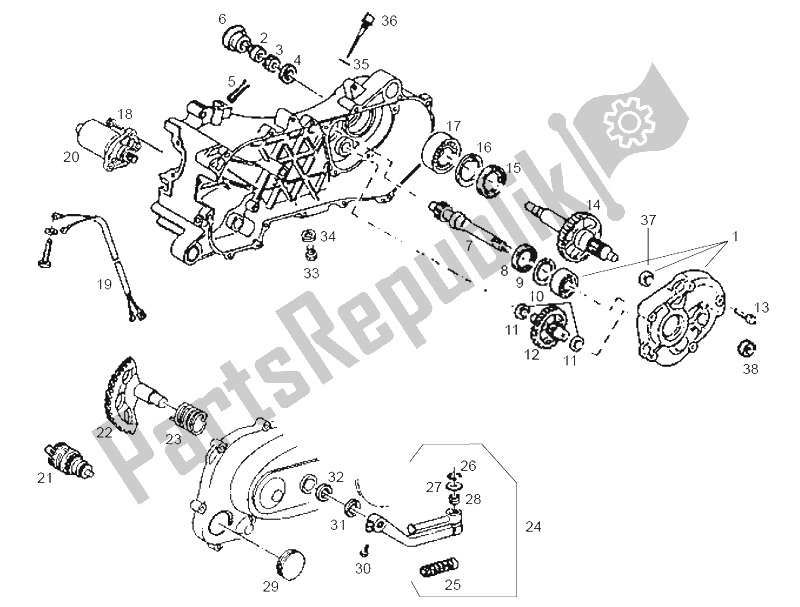 All parts for the Starter Assembly of the Derbi Atlantis Bullet 1A Edicion 50 2003