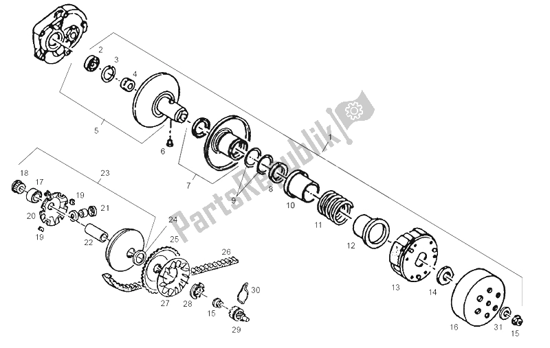 All parts for the Variator of the Derbi Atlantis O2 25 KMH 50 2002