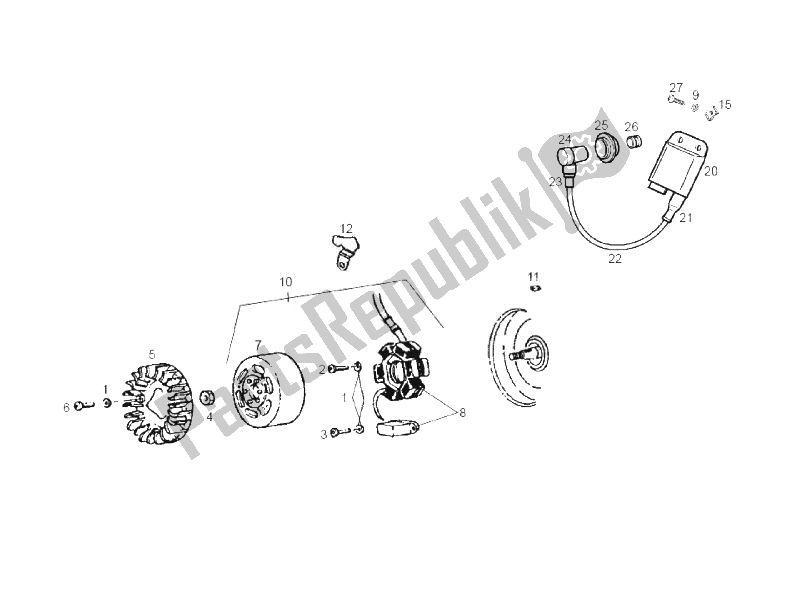 Tutte le parti per il Volano Magneto del Derbi Atlantis 50 2T Bullet 2010