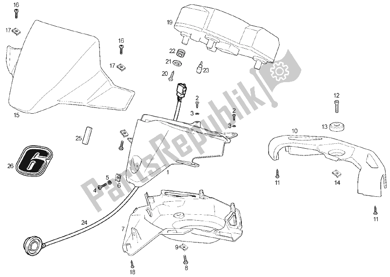 All parts for the Dashboard of the Derbi GP1 50 CC Open E2 2 VER 2006