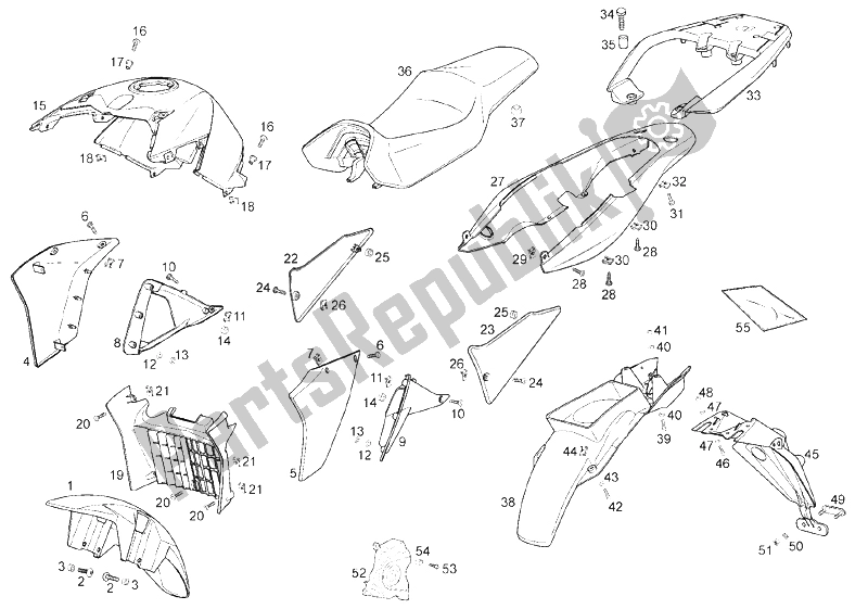 All parts for the Frame of the Derbi Terra 125 4T E3 2007