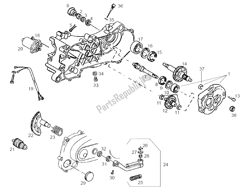 All parts for the Starter Assembly of the Derbi Atlantis City 1A Edicion 50 2003
