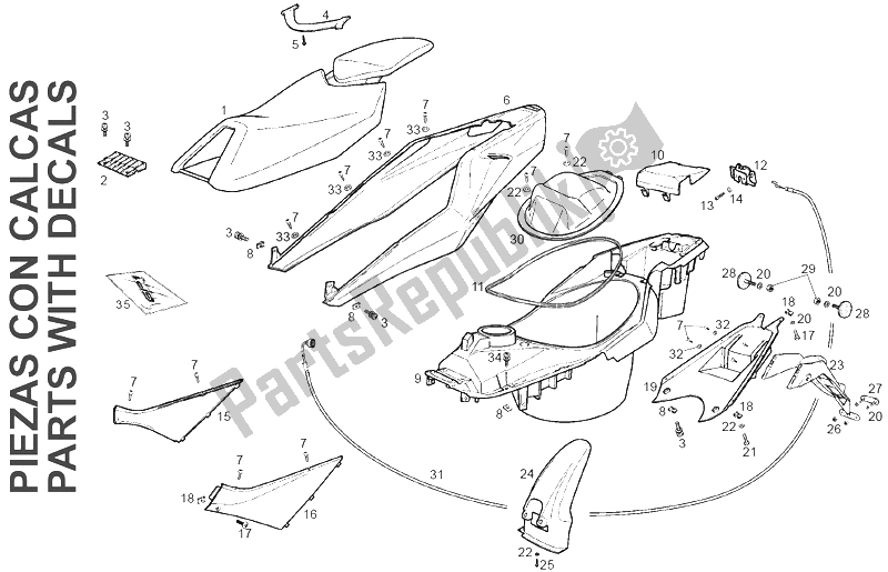 Toutes les pièces pour le Selle (2) du Derbi GP1 50 CC Race E2 2 VER 2005