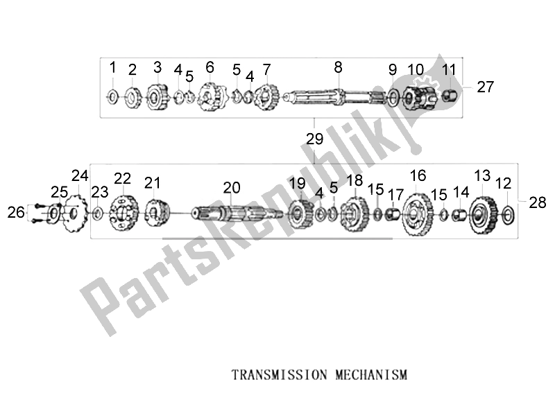 All parts for the Gearshift Mechanism of the Derbi ETX 150 2014
