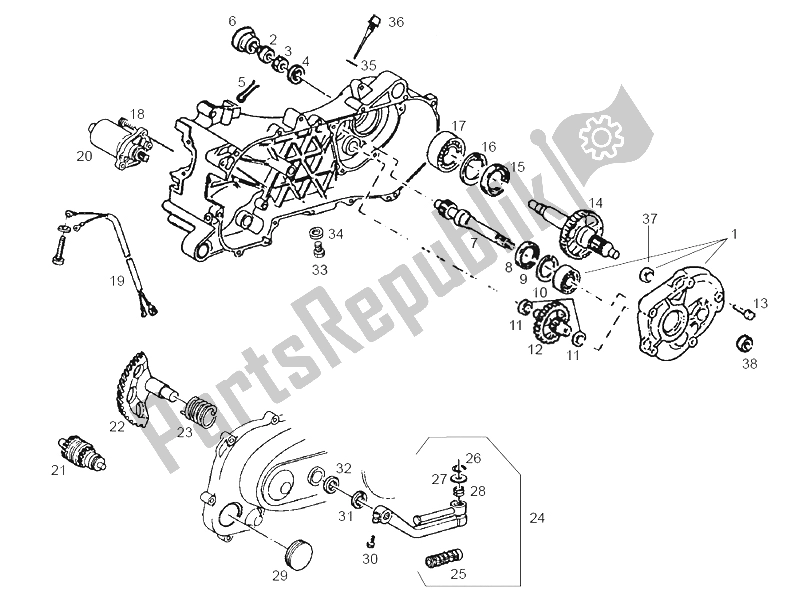 Alle onderdelen voor de Starter Montage van de Derbi Atlantis Red Bullet E1 50 2003