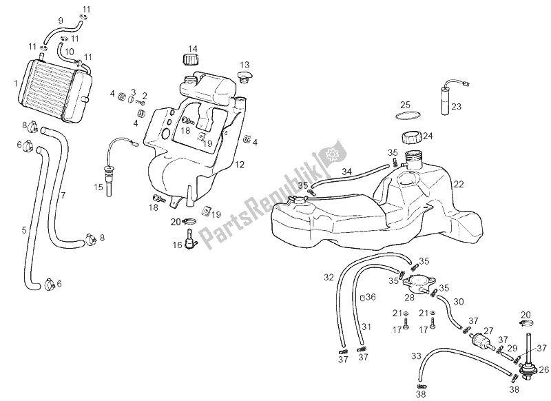 All parts for the Tank of the Derbi GP1 50 CC Race E2 2 VER 2005