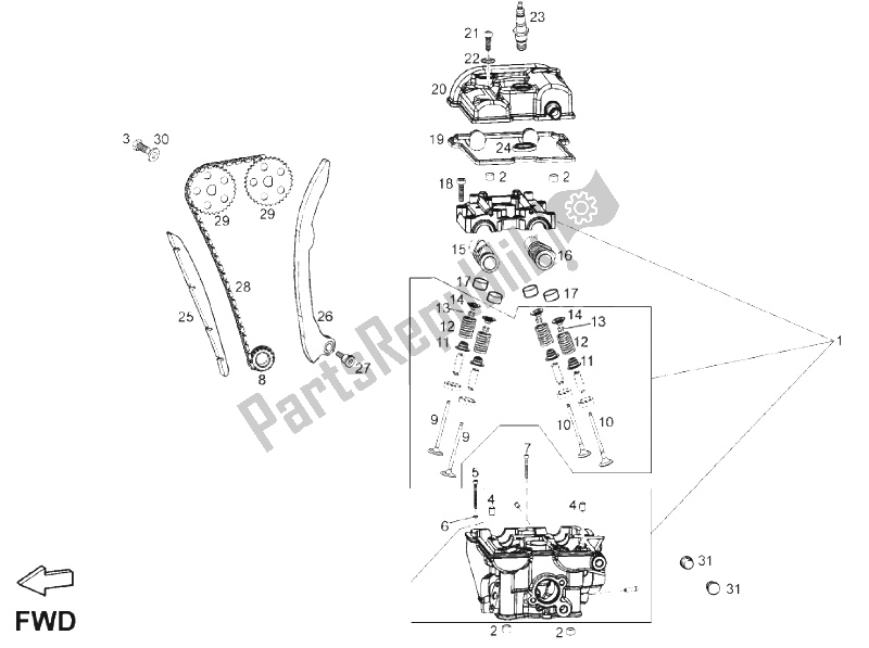 All parts for the Cylinder Head of the Derbi Mulhacen 125 4T E3 2010