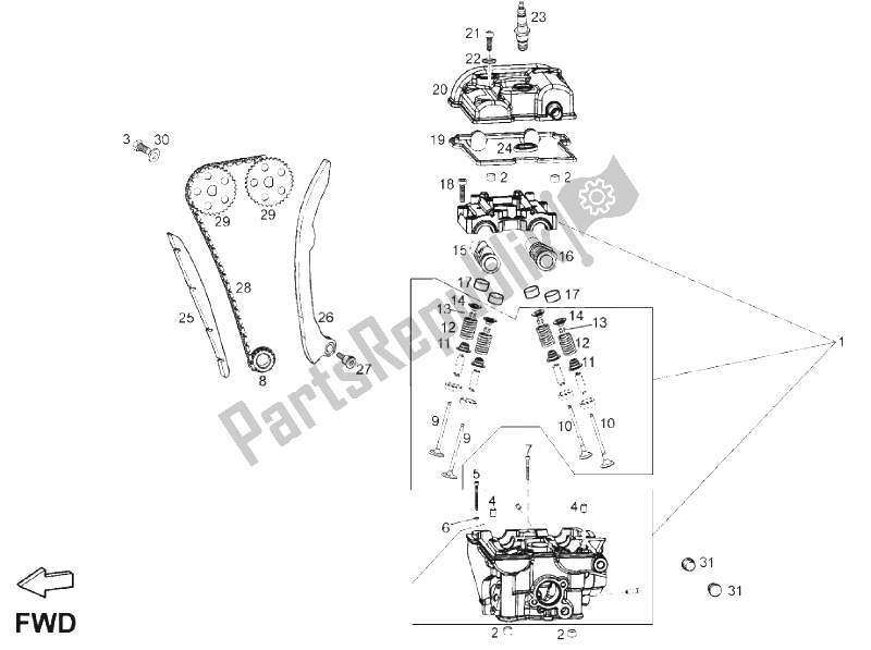 Toutes les pièces pour le Culasse du Derbi Mulhacen 125 4T E3 2010