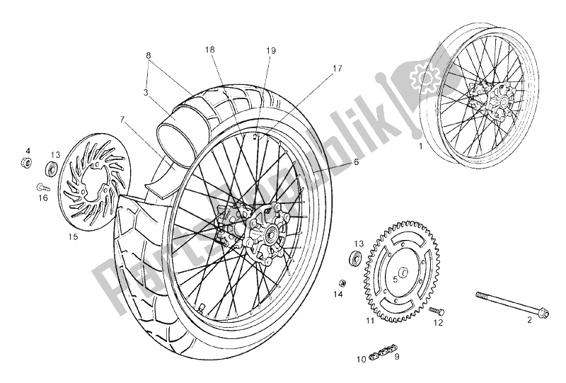 All parts for the Rear Wheel of the Derbi Mulhacen 125 E3 2007