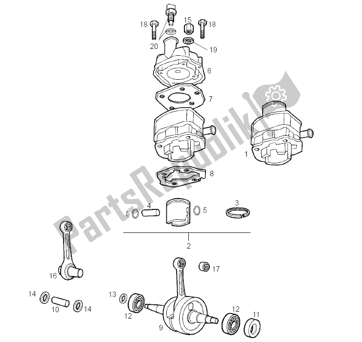 All parts for the Drive Shaft - Cylinder - Piston of the Derbi Senda 50 R X Trem E2 2 Edicion 2005