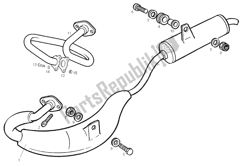 Toutes les pièces pour le Unité D'échappement du Derbi GPR 50 Replica Racing 2003