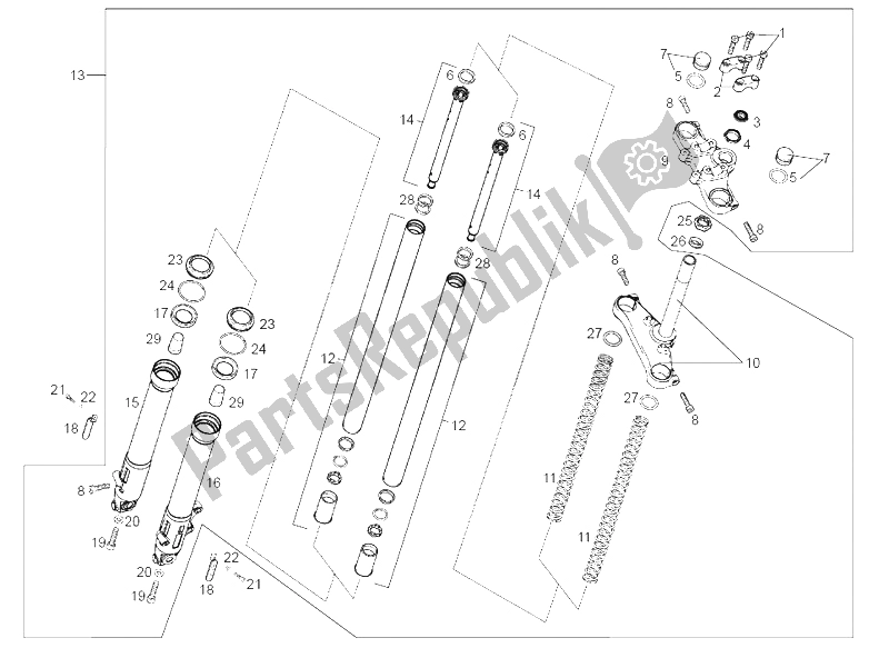 All parts for the Front Fork Paioli 37 of the Derbi Senda 50 SM X Race E2 3 Edicion 2007