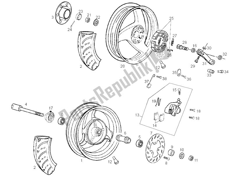 Todas las partes para Rueda Delantera de Derbi Atlantis 4T 50 CC 100 E2 2004