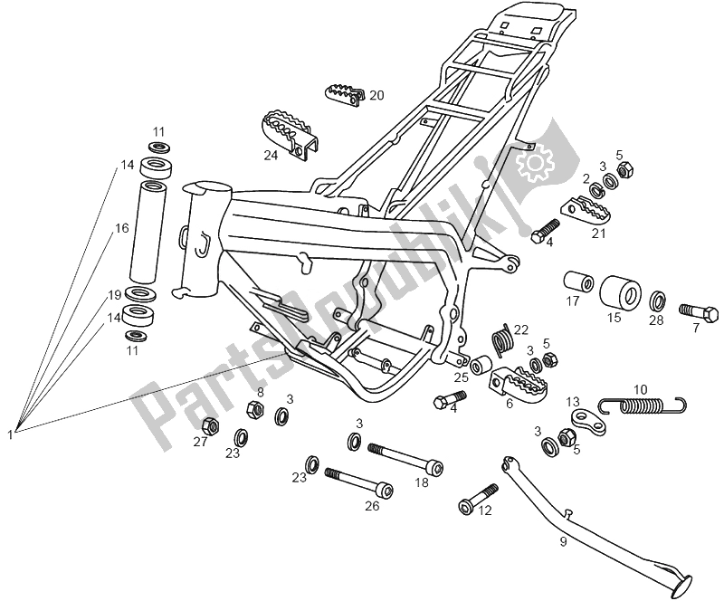 All parts for the Frame of the Derbi Senda 50 R X Trem E2 3 VER 2008