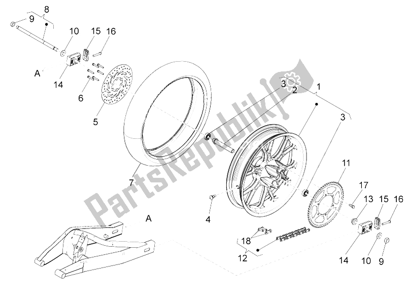 Toutes les pièces pour le Roue Arrière du Derbi Senda 125 SM DRD Motard 2013