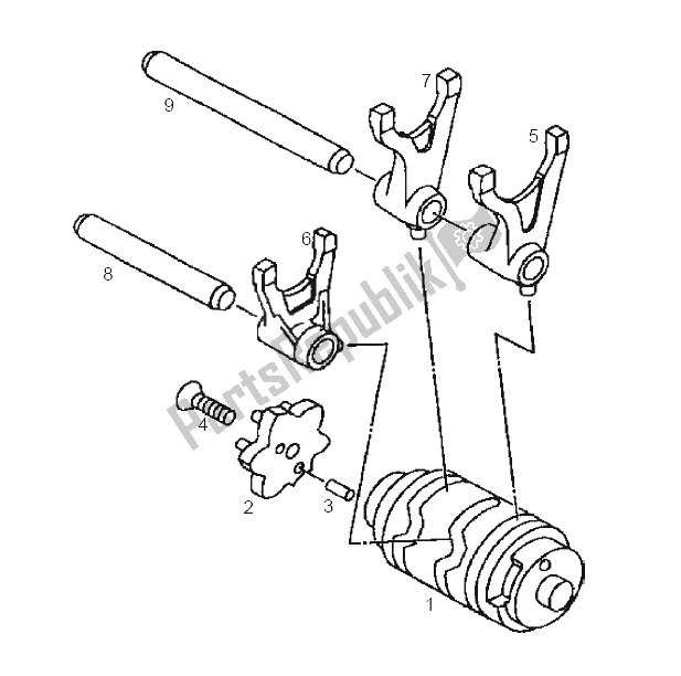 All parts for the Selector Shaft of the Derbi Senda 125 SM 4T E2 Y 2004