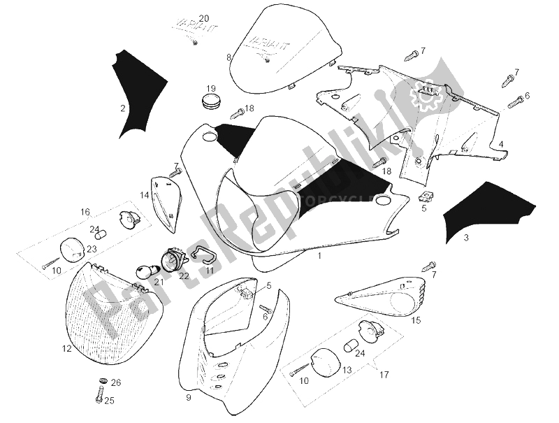 All parts for the Front Lights of the Derbi Variant Revolution E2 50 2004