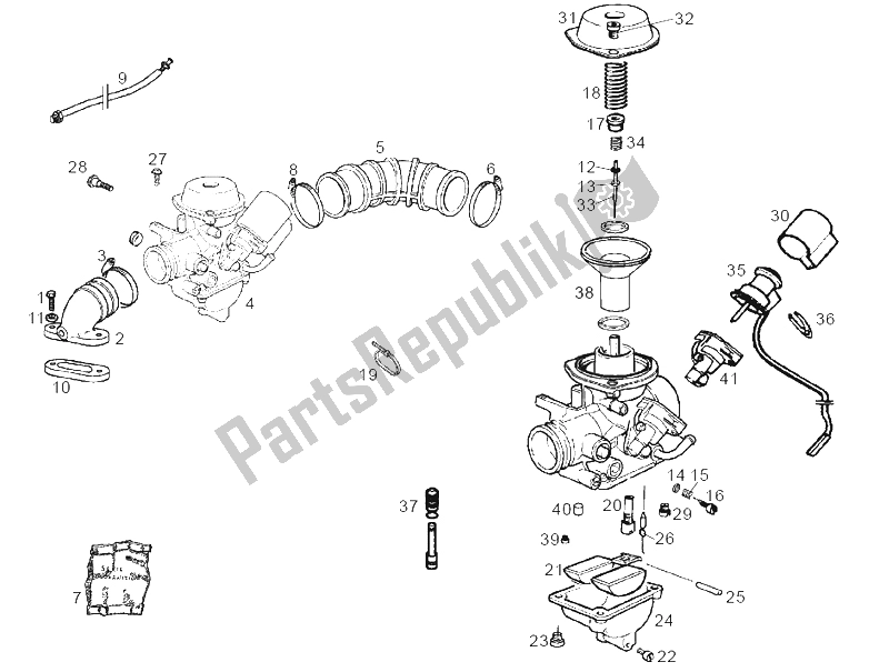 All parts for the Carburettor of the Derbi Boulevard 200 CC E2 2005