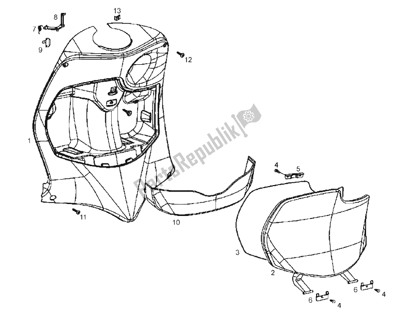 All parts for the Internal Shield of the Derbi Boulevard 50 CC 4T E2 25 KMH 2009