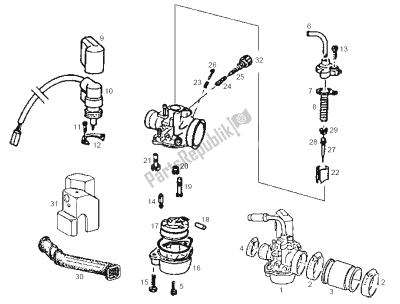 Todas las partes para Carburador de Derbi Atlantis Bullet 1A Edicion 50 2003