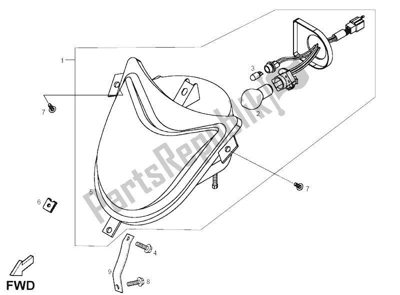 All parts for the Front Lights of the Derbi DXR 250 CC 2005