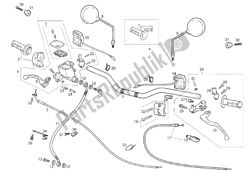 All parts for the Handlebar of the Derbi Mulhacen Cafe 125 E3 2008