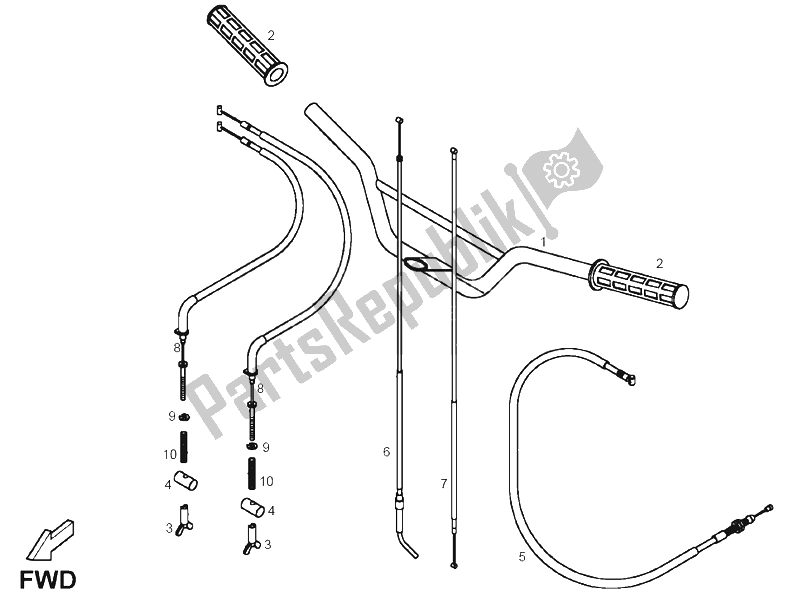 All parts for the Handlebar of the Derbi DXR 200 CC 2004