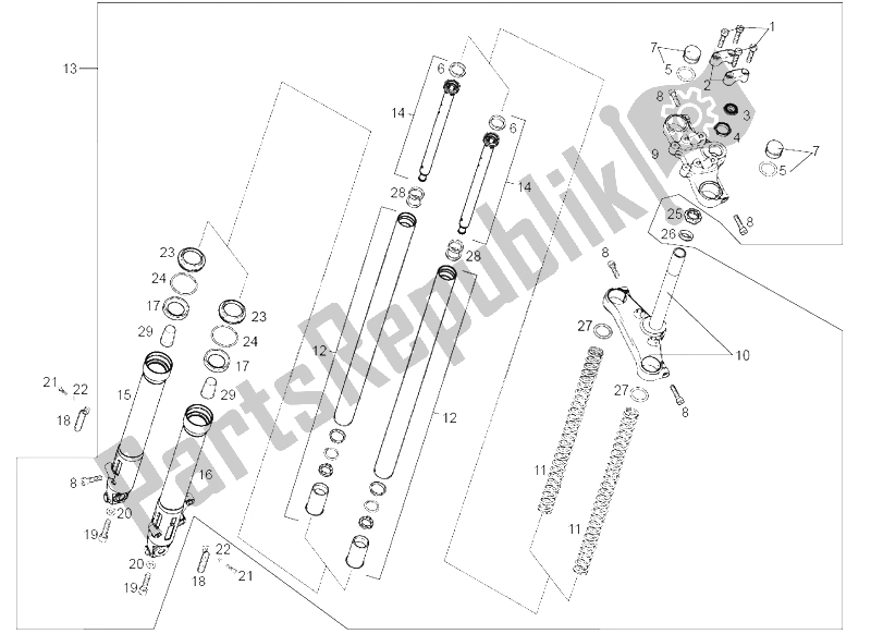 All parts for the Front Fork Paioli 37 (2) of the Derbi Senda 50 SM X Race E2 3 Edicion 2007