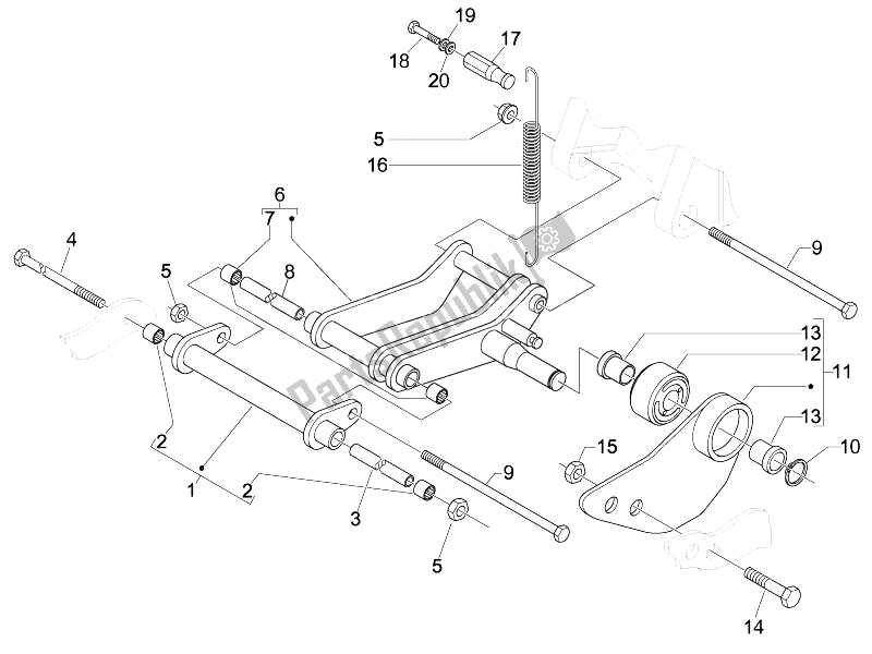 All parts for the Swinging Arm of the Derbi Boulevard 150 4T E3 2010