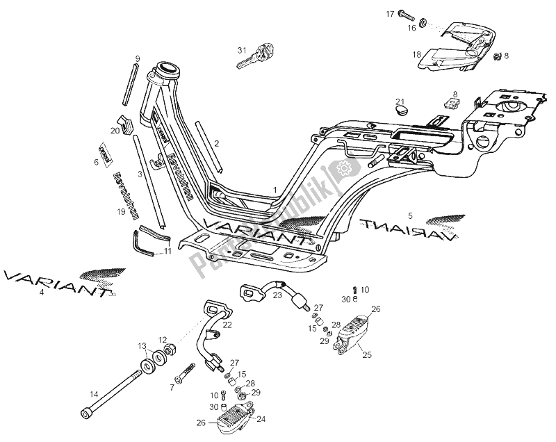 Toutes les pièces pour le Porte-bagages du Derbi Variant Revolution E1 50 2003