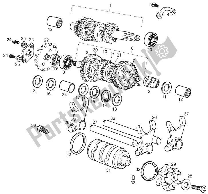 Alle onderdelen voor de Versnellingsbak van de Derbi Senda 50 SM DRD PRO E2 2005